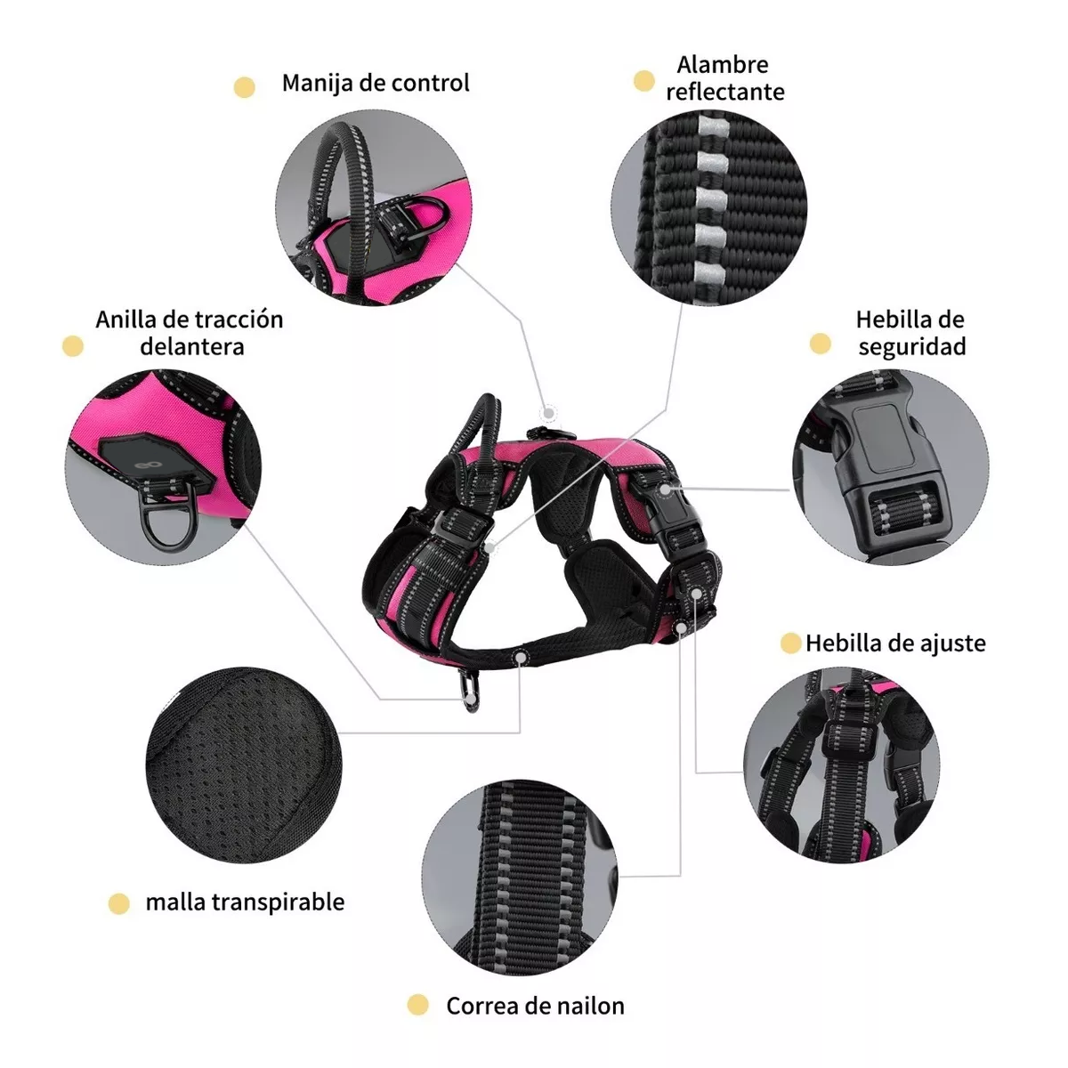 Foto 5 pulgar | Pechera Arnés Para Perro Regulable Con Bandas Reflectivas Xl Eo Safe Imports Esi-11564-1 Rosa