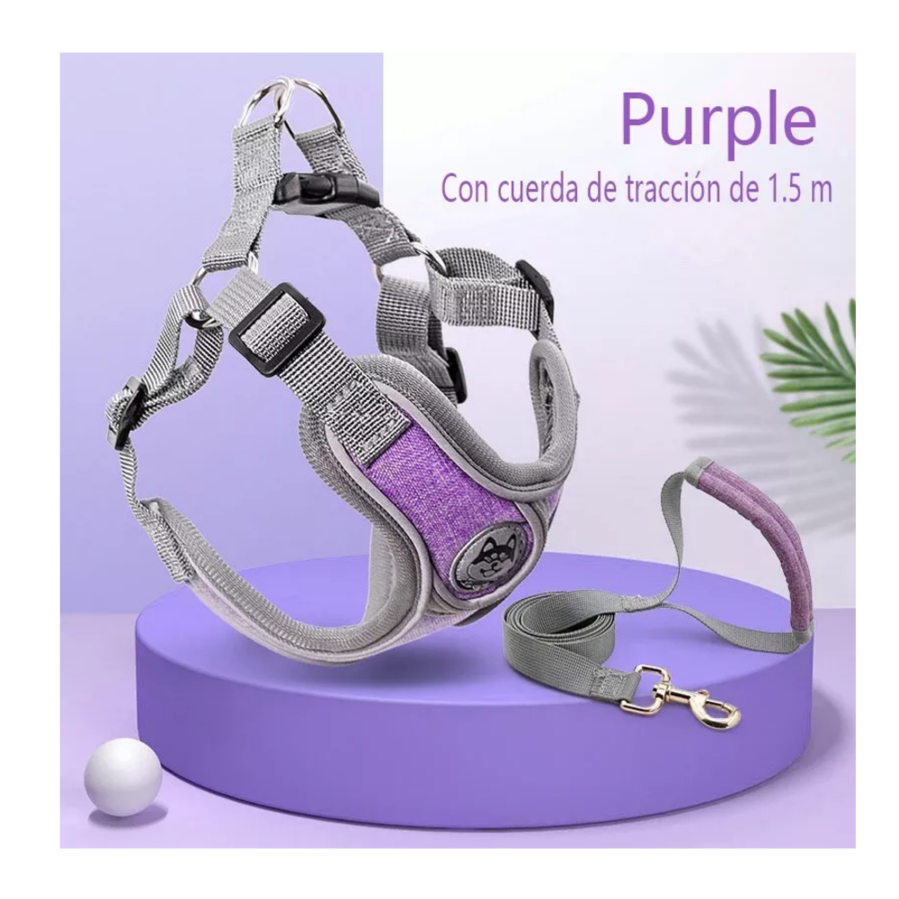 Foto 3 pulgar | Pecheras Arnés Con Correa Y Bandas Reflectantes Para Perros Belug  Talla L Violeta Gris