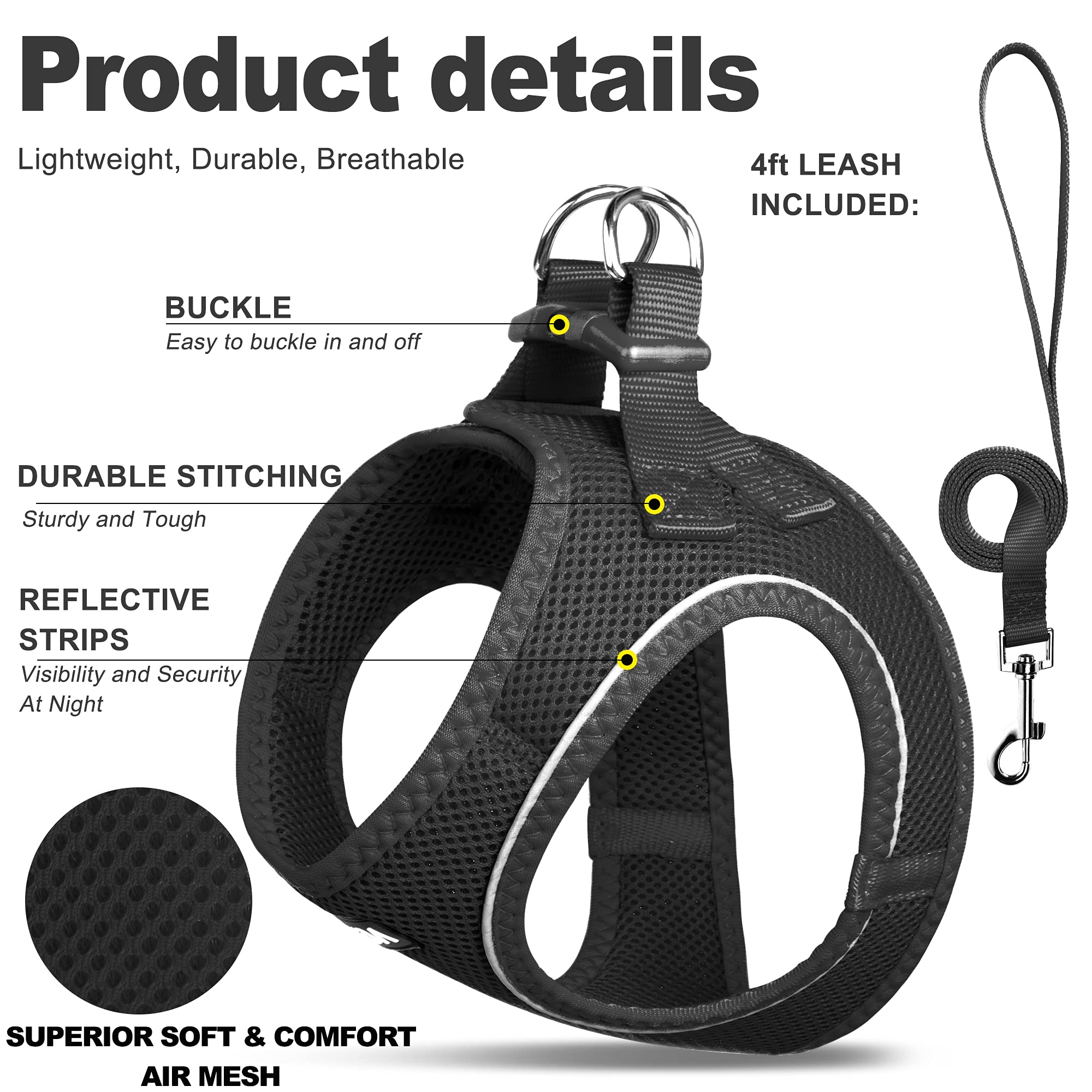 Foto 3 pulgar | Arnés Para Mascotas Con Correa Fida Comfy Para Perro Y Gato Xxs Negro - Venta Internacional.