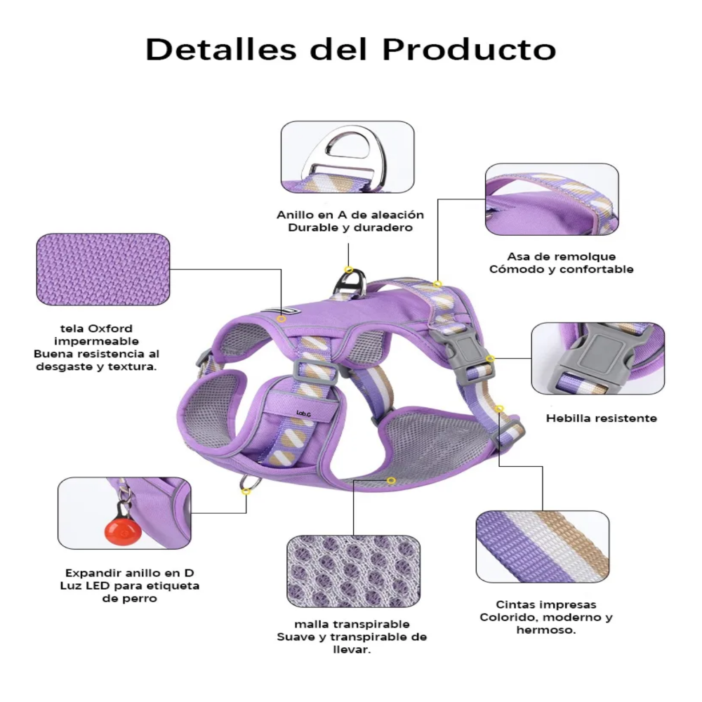 Foto 2 | Pechera Arnés Con Correa Para Perro  Lab.g, Violeta Talla Xs