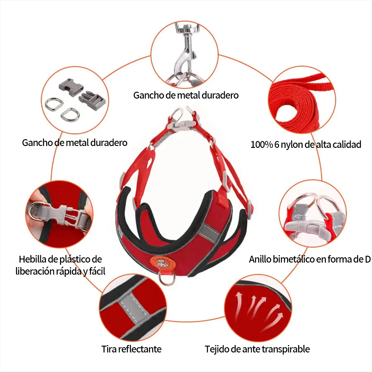 Foto 3 pulgar | Pechera Belug Arnés Con Bandas Rojo Talla M