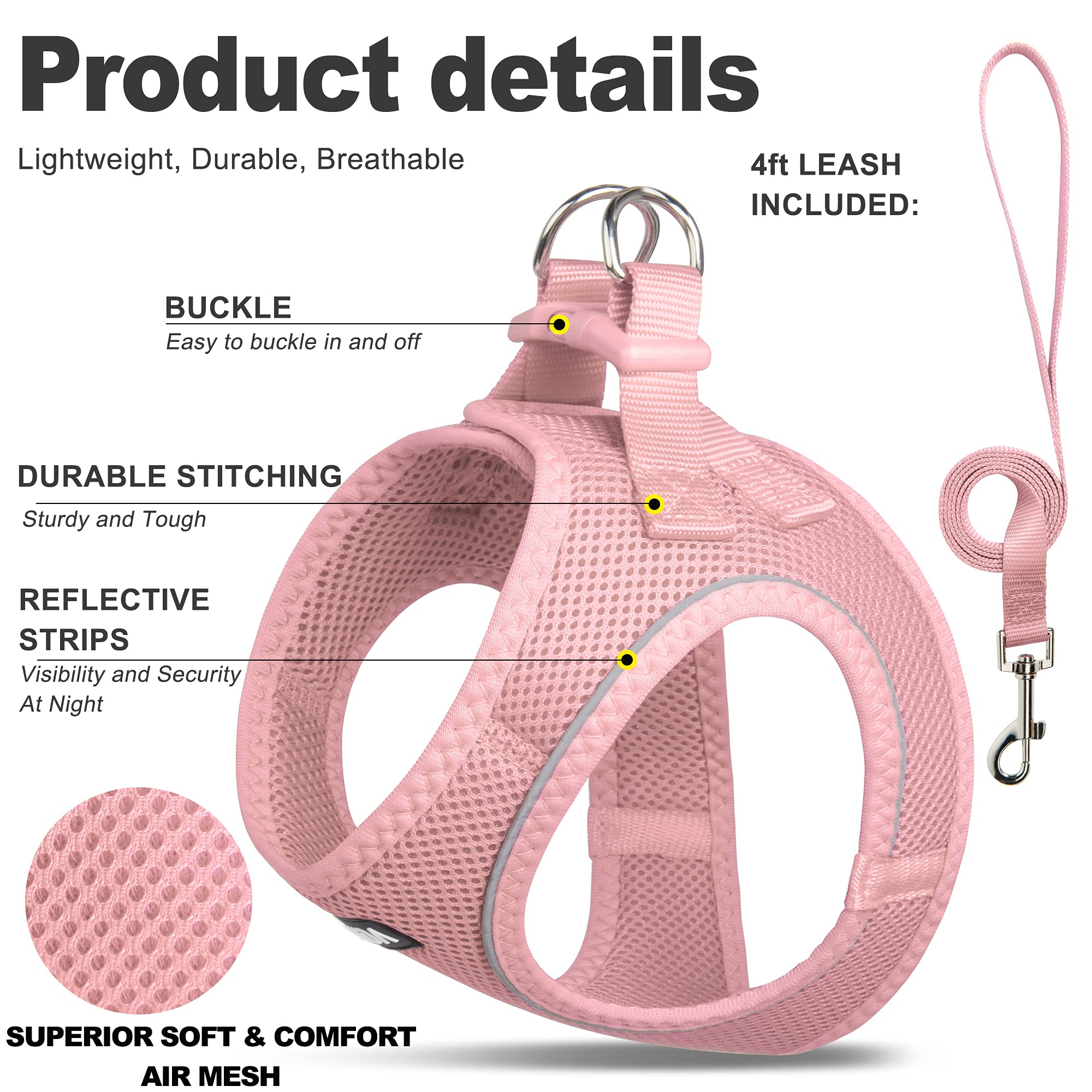 Foto 2 | Set De Arnés Y Correa Fida Para Pasear Perros Y Gatos, Color Rosa Xxxs - Venta Internacional.
