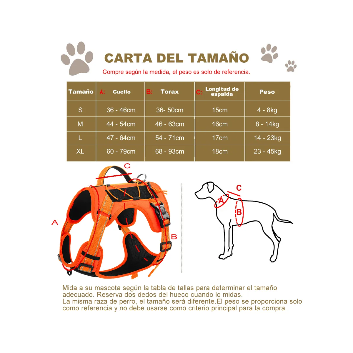Foto 3 | Pechera Belug  Arnés Táctica Con Correa Perro Talla M Naranja