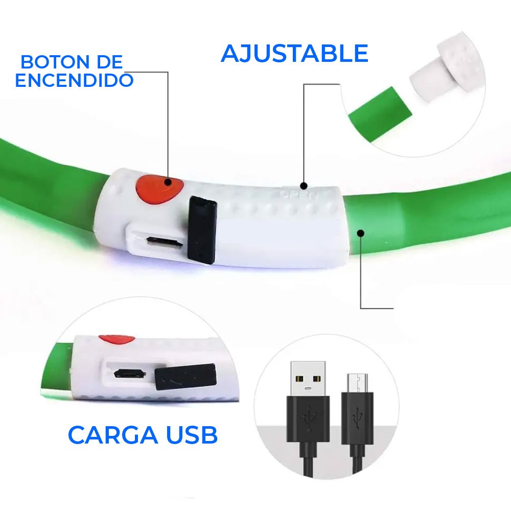 Foto 3 pulgar | Collar con Luz Elegate MAS.GJ12373-M color Verde LED Recargable USB Talla M
