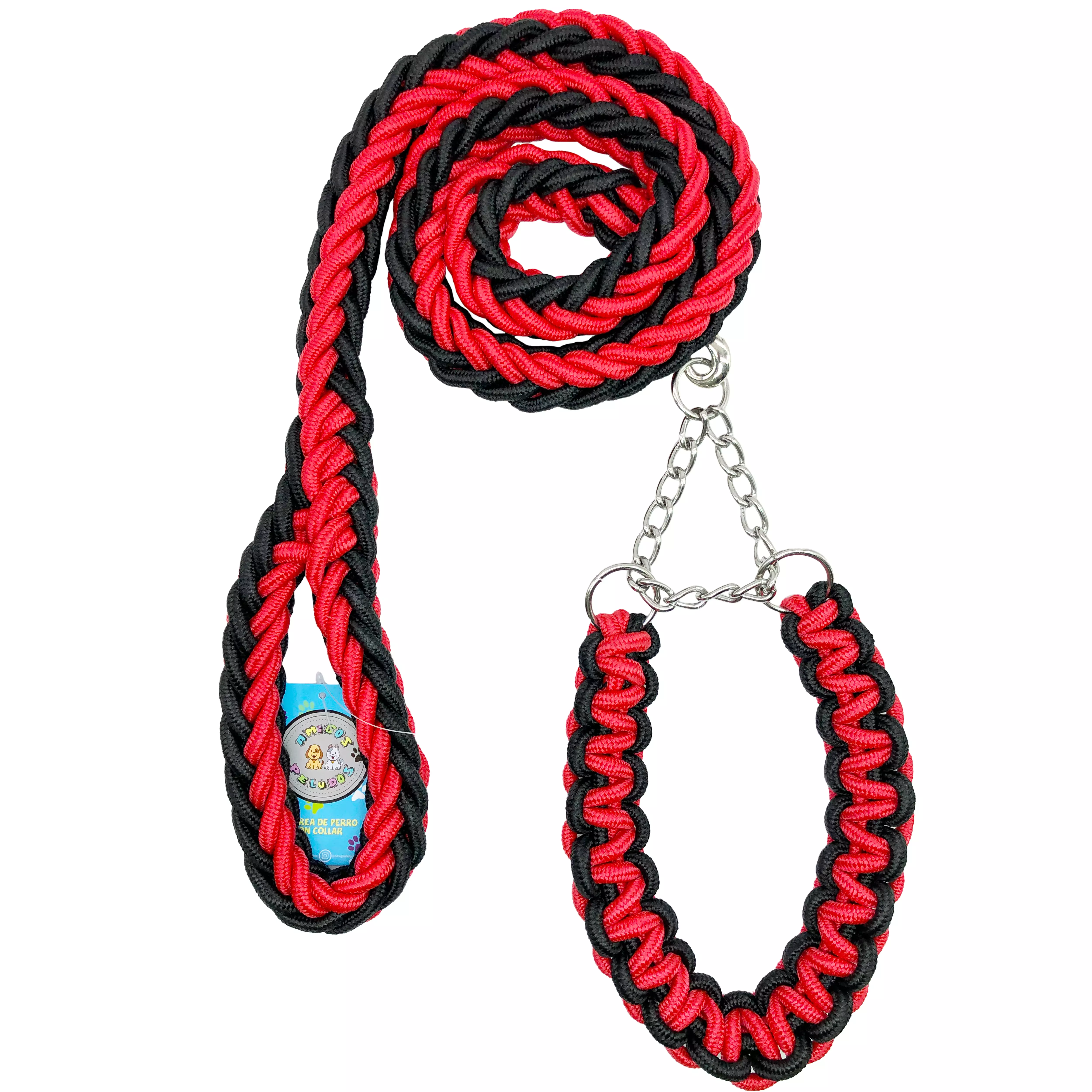 Correa con Collar para Perros Razas Grandes color Rojo con Negro