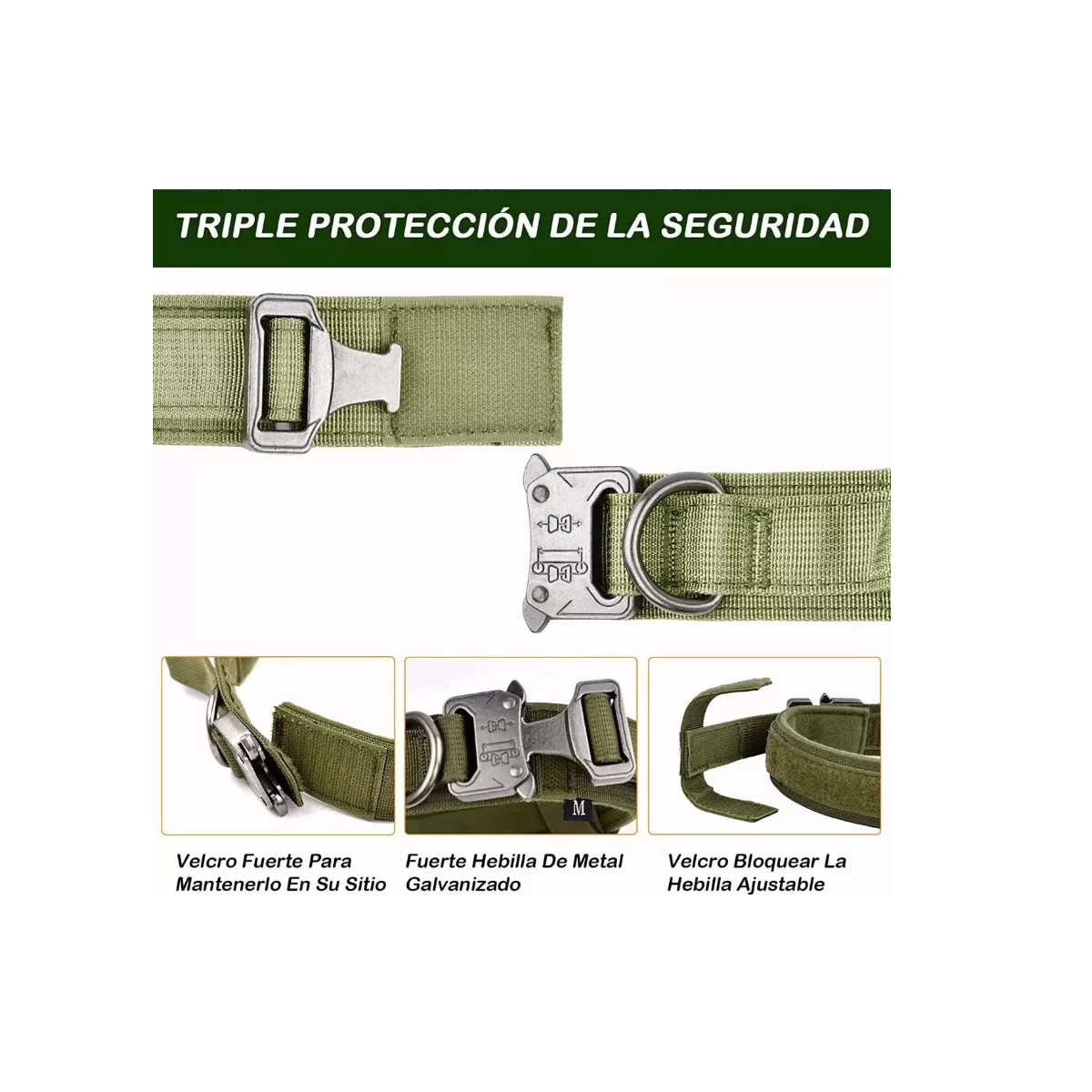 Foto 3 pulgar | Collar Táctico para Perro Eo Safe Imports ESI-8436 color Verde con Hebilla de Metal Resistente Talla L