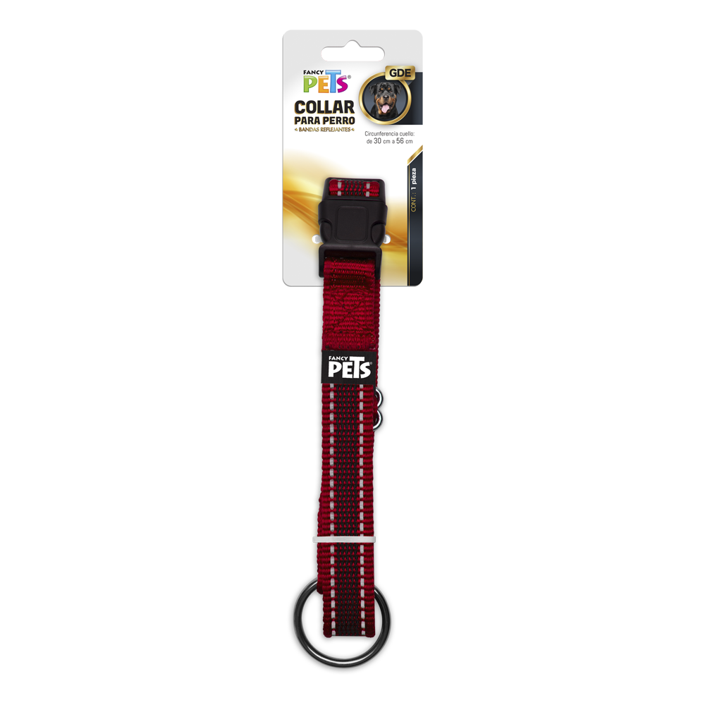 Foto 2 pulgar | Collar para Perro Fancy Pets FL8727 color Rojo Tamaño Grande con Ultra Grip y Bandas Reflejantes