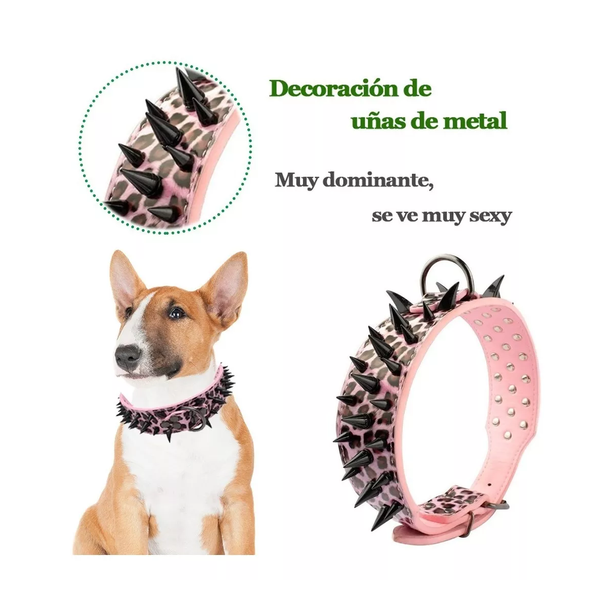 Foto 4 pulgar | Collar Para Perro Eo Safe Imports Esi-10736 Con Picos De Metal Cuero Con Estilo M Rosa