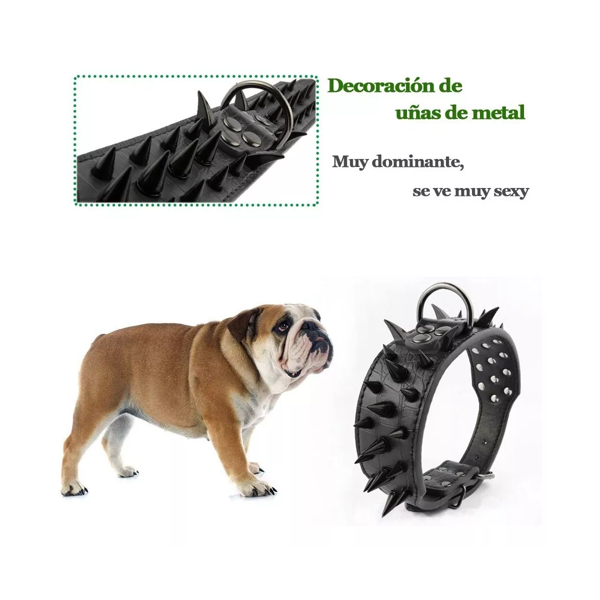 Foto 4 pulgar | Collar Para Perro Eo Safe Imports Esi-10735 Con Picos De Metal Cuero Con Estilo L Negro