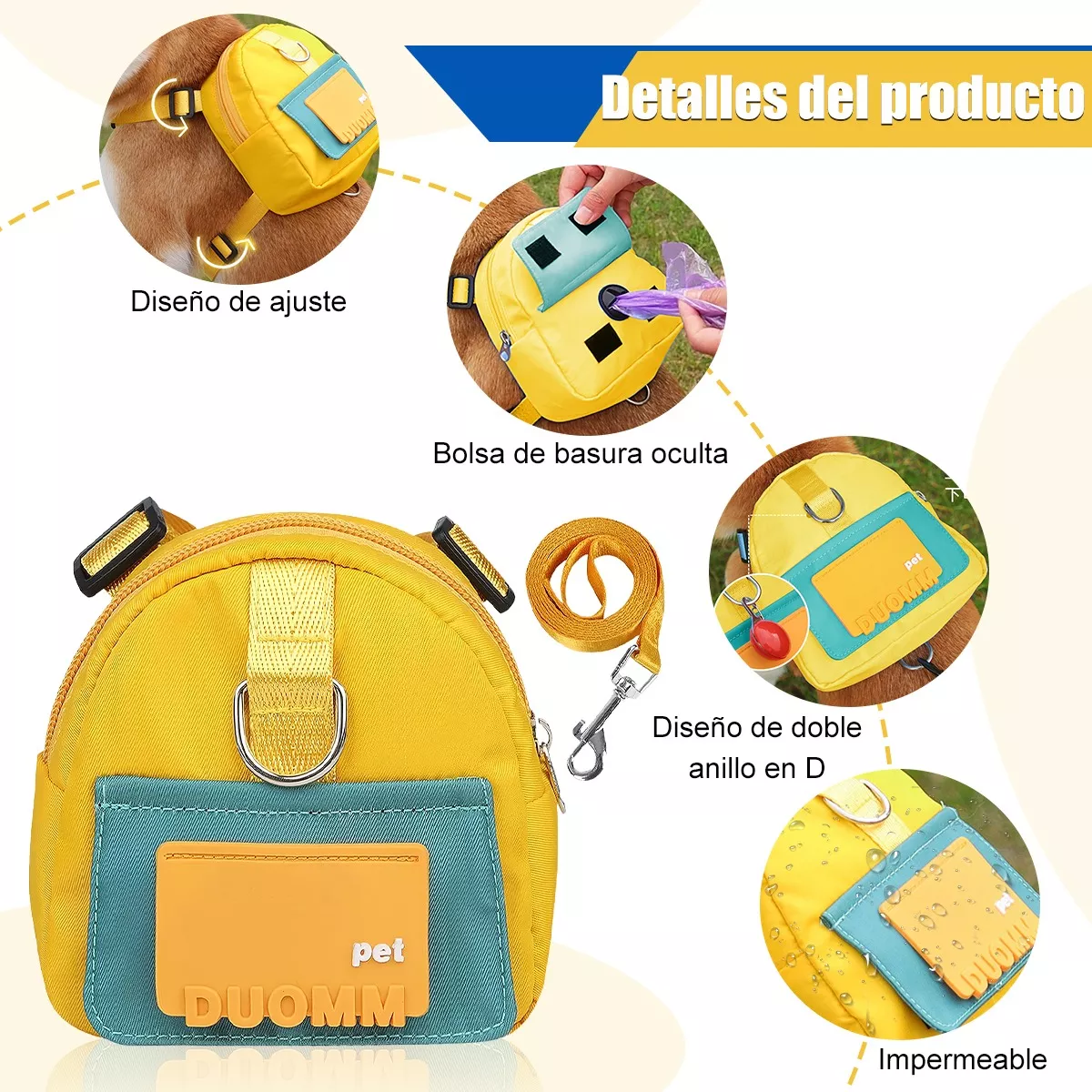 Foto 4 pulgar | Pechera para Perro con Mochila con Correas Eo Safe Imports Esi-10876 Amarillo