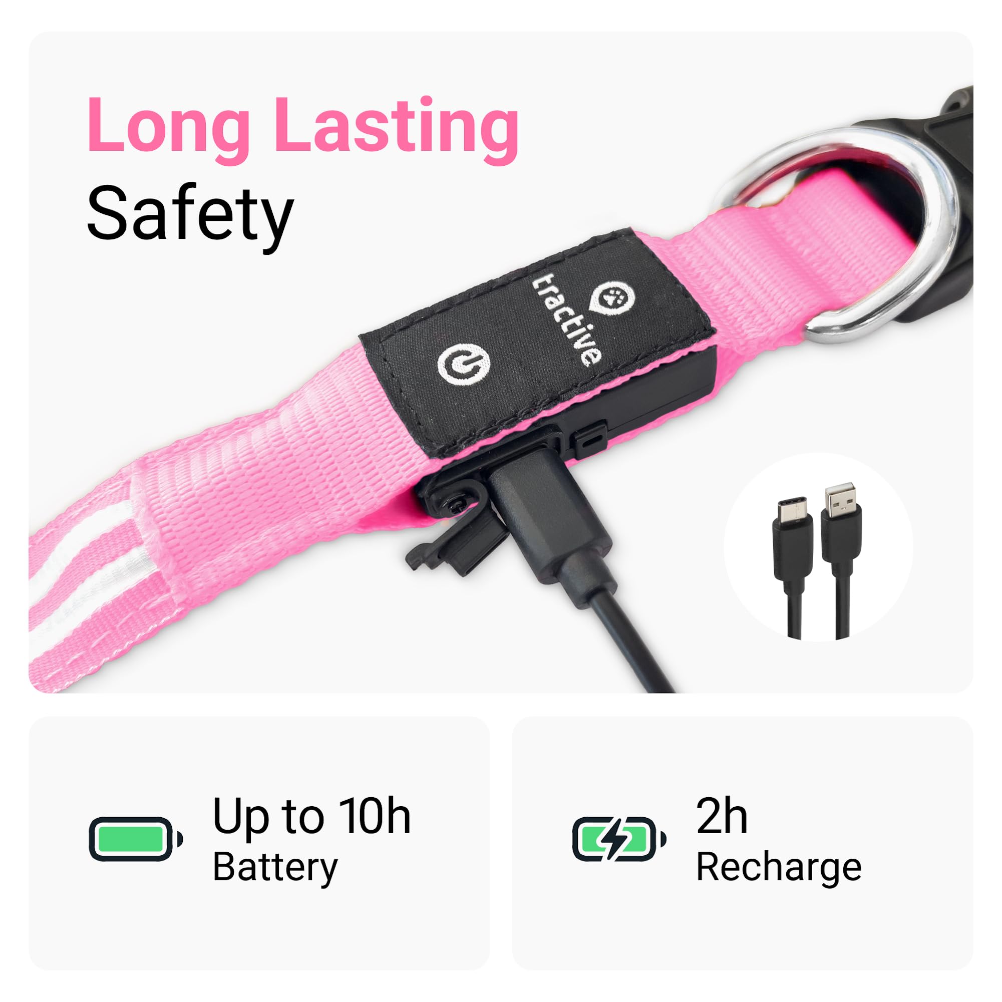 Foto 6 pulgar | Collar para Perro con Luz Led Rosa USB Recargable Resistente al Agua - Venta Internacional
