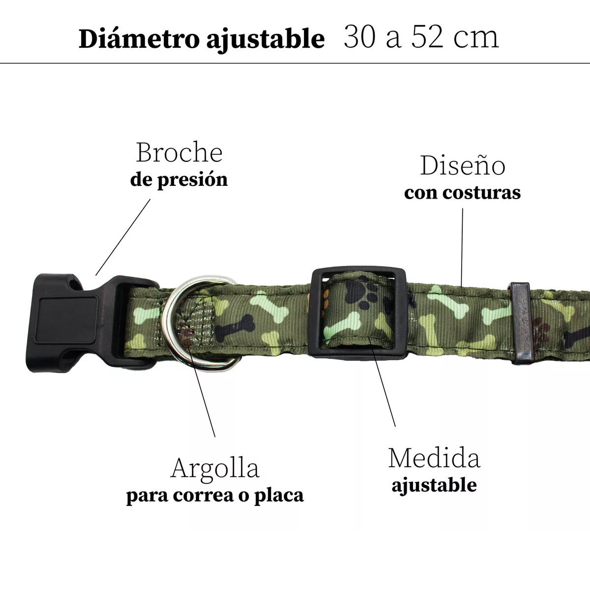Foto 3 pulgar | Collar Para Perros Razas Chicas Y Pequeñas Color Huesos Militar Eo Safe Imports Esi-14179 Verde