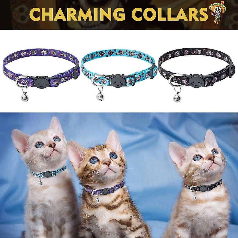 Collar Cat Breakaway, Paquete De 3, Estampado De Calavera De Halloween - Venta Internacional.