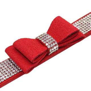 Foto 1 | Conjunto De Collar Y Correa Para Perro, Piel De Gamuza Y Strass Bowknot, Color Rojo - Venta Internacional.