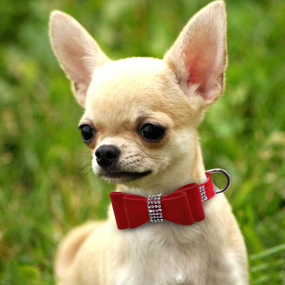 Foto 2 | Conjunto De Collar Y Correa Para Perro, Piel De Gamuza Y Strass Bowknot, Color Rojo - Venta Internacional.