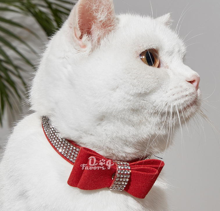 Foto 4 pulgar | Conjunto De Collar Y Correa Para Perro, Piel De Gamuza Y Strass Bowknot, Color Rojo - Venta Internacional.