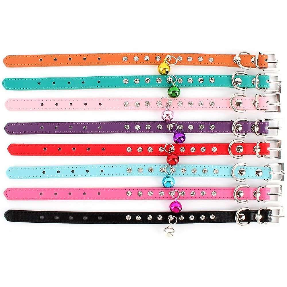 Foto 3 | Collar De Piel Para Perros Y Gatos Con Strass Y Campana - Venta Internacional.
