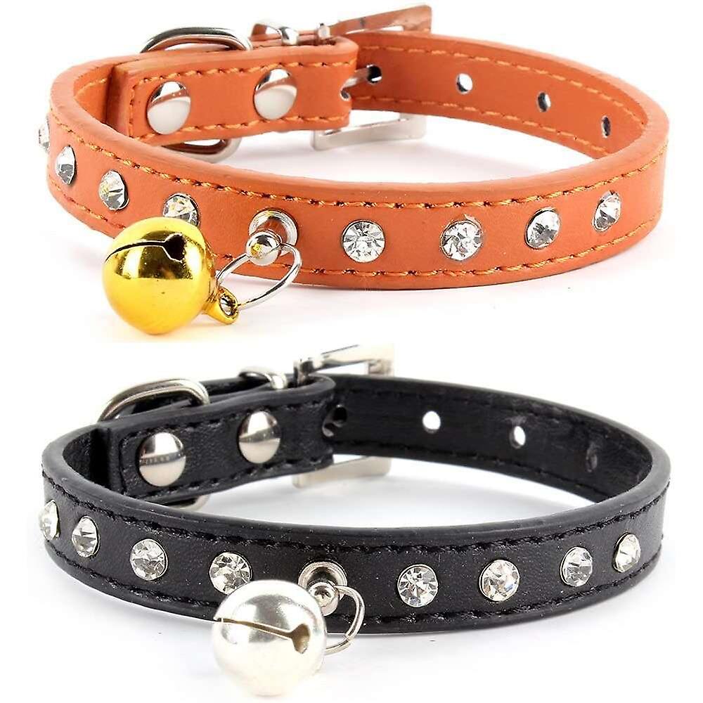 Foto 5 pulgar | Collar De Piel Para Perros Y Gatos Con Strass Y Campana - Venta Internacional.