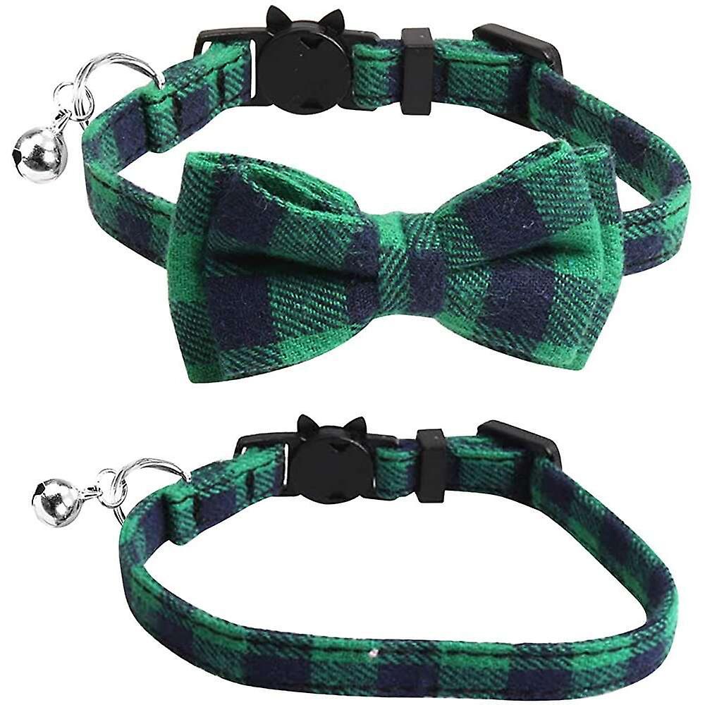 Collar De Gato Breakaway Con Pajarita Y Campana, Diseño De Gatito A Cuadros - Venta Internacional.