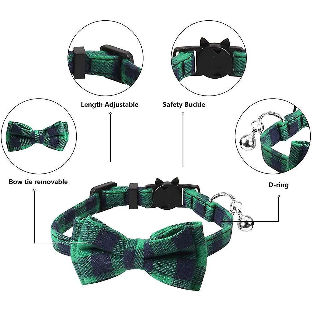 Foto 4 pulgar | Collar De Gato Breakaway Con Pajarita Y Campana, Diseño De Gatito A Cuadros - Venta Internacional.
