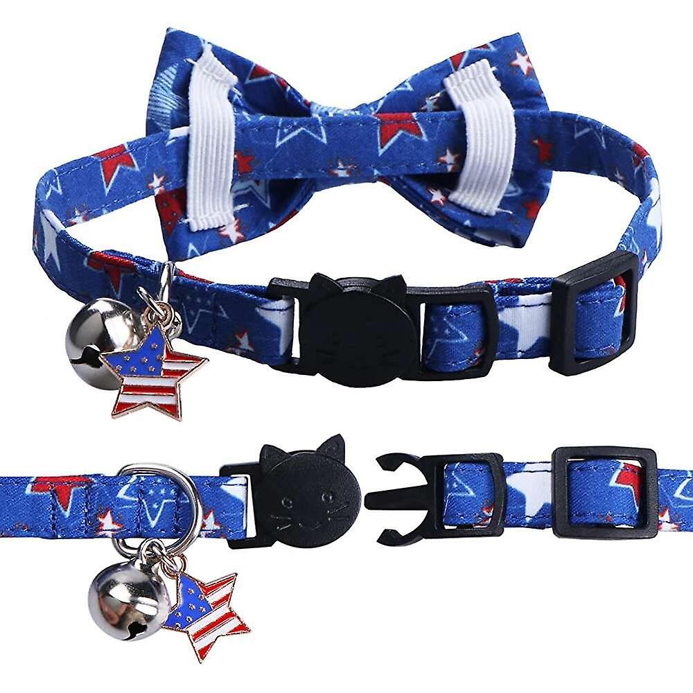 Collares Para Gatos Del 4 De Julio Con Pajarita Bell Breakaway, Paquete De 2 - Venta Internacional.