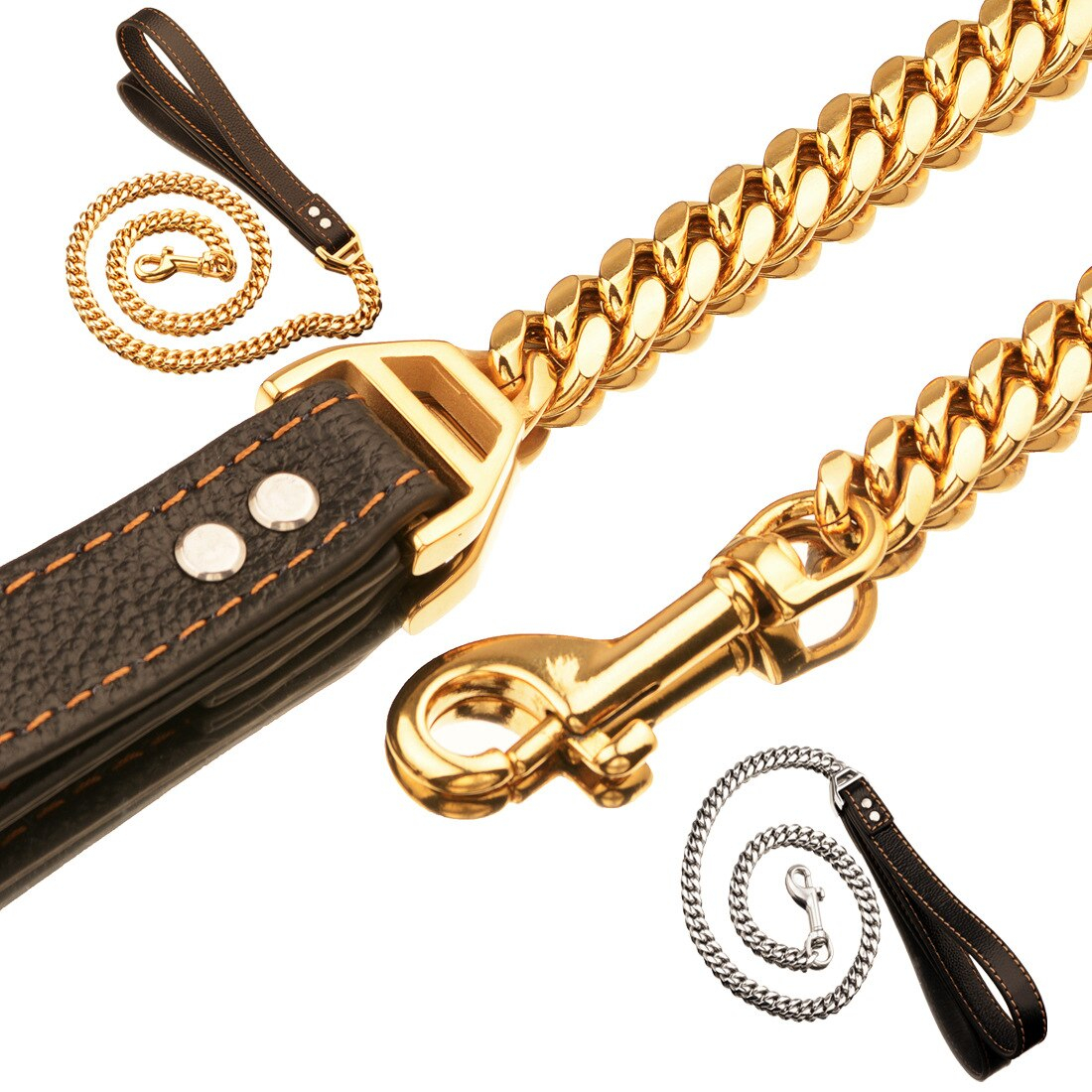Foto 3 pulgar | Correa De Entrenamiento Para Perros De Piel Auténtica De Lujo Con Acero Inoxidable - Venta Internacional.