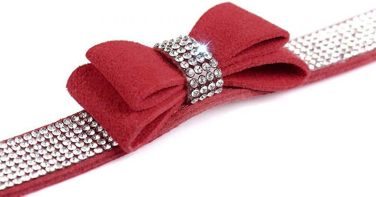 Collar Para Perro De Cristal Con Pajarita Y Piel De Terciopelo Con Strass - Venta Internacional.