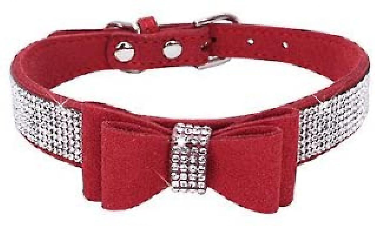 Foto 5 pulgar | Collar Para Perro De Cristal Con Pajarita Y Piel De Terciopelo Con Strass - Venta Internacional.
