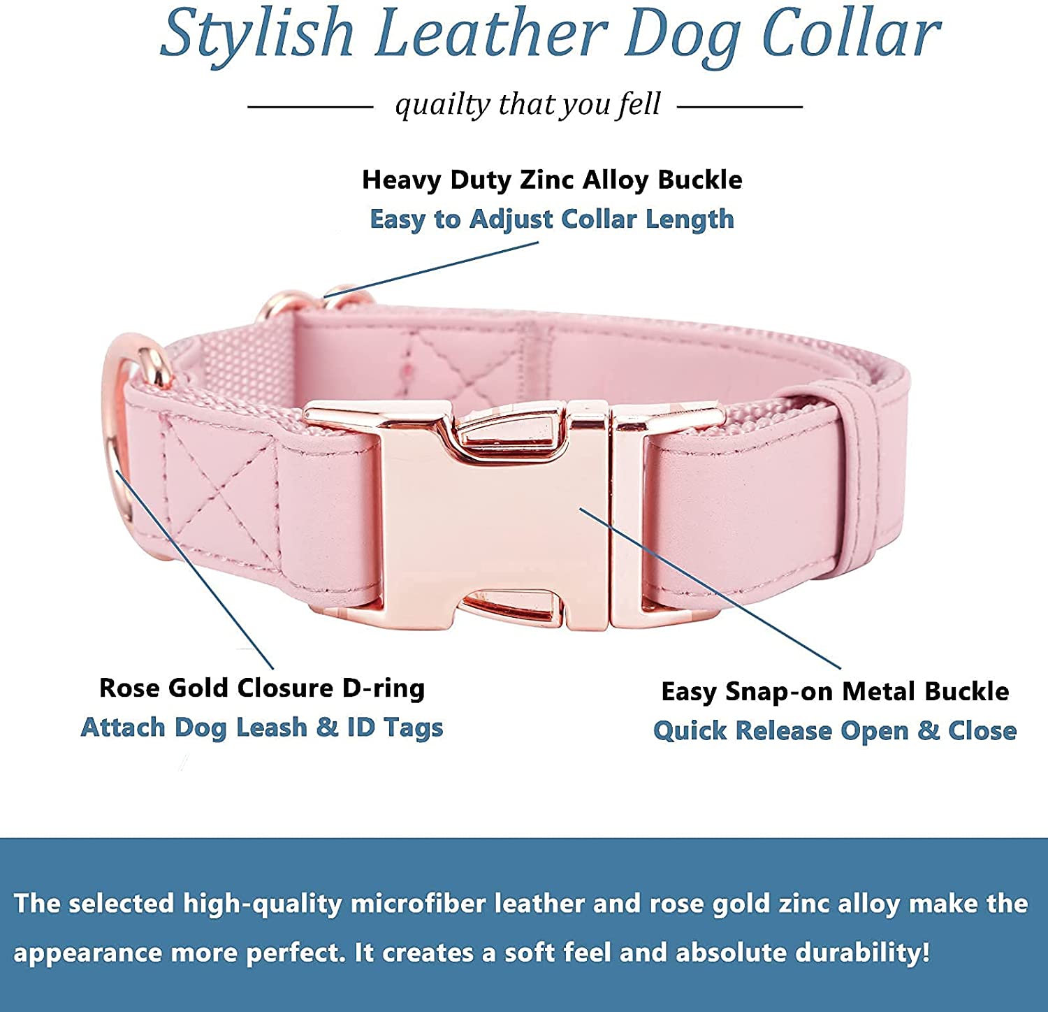 Foto 3 | Conjunto De Collar Y Correa Para Perro Con Hebilla De Piel Vegana En Oro Rosa - Venta Internacional.