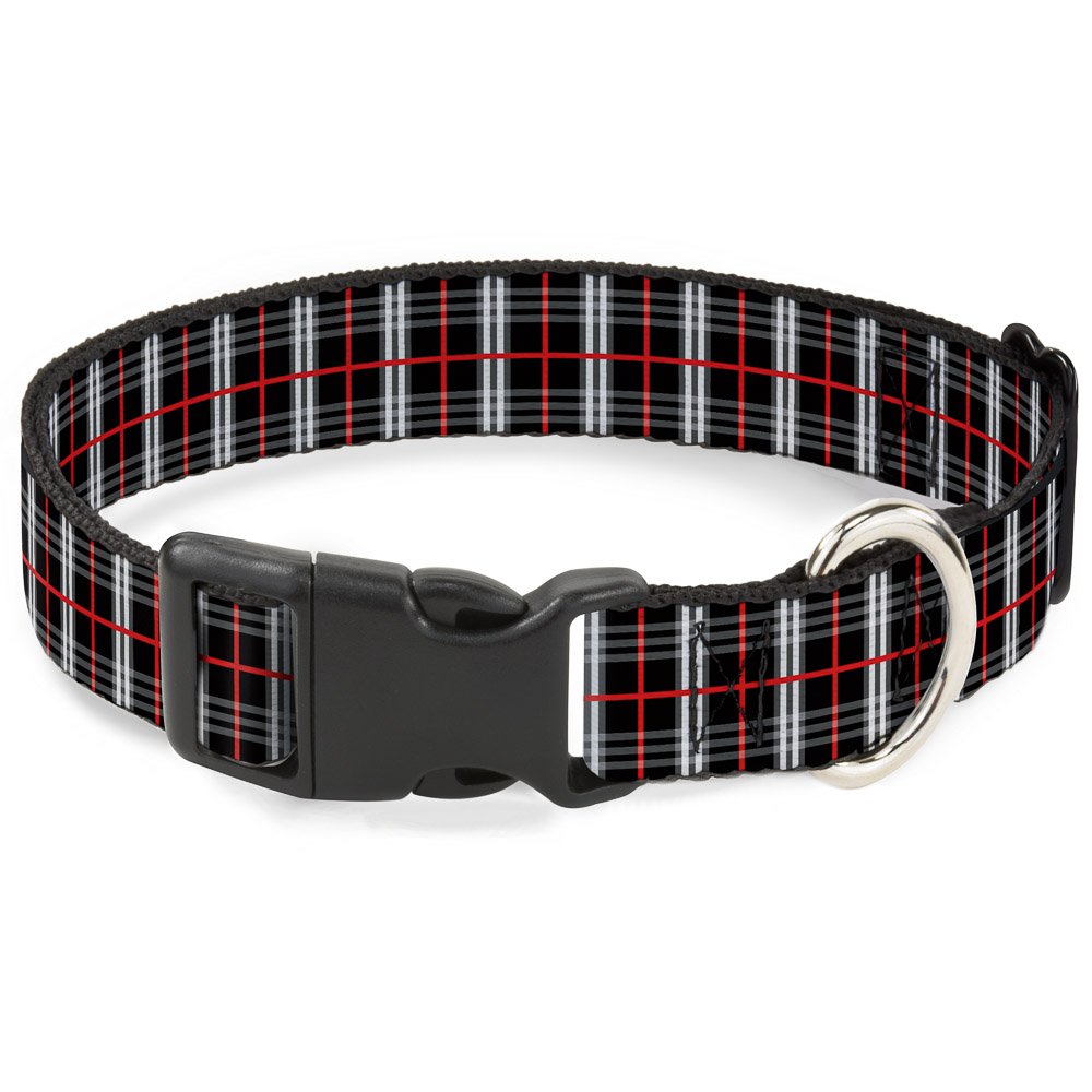 Collar De Perro Con Hebilla A Cuadros De Plástico Negro/rojo - Venta Internacional.