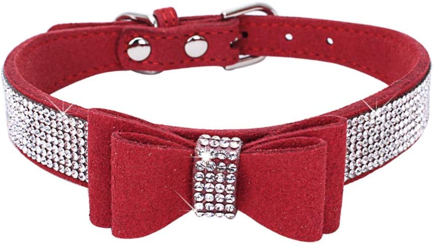 Collar De Piel Con Diamantes De Imitación Para Perros Y Gatos Con Pajarita Para Caminar A Diario - Venta Internacional.