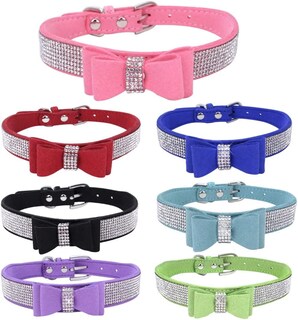 Foto 2 | Collar De Piel Con Diamantes De Imitación Para Perros Y Gatos Con Pajarita Para Caminar A Diario - Venta Internacional.