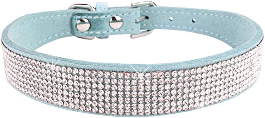 Collar Para Perro, Correa De Gamuza Suave Y Deslumbrante Con Diamantes De Imitación - Venta Internacional.