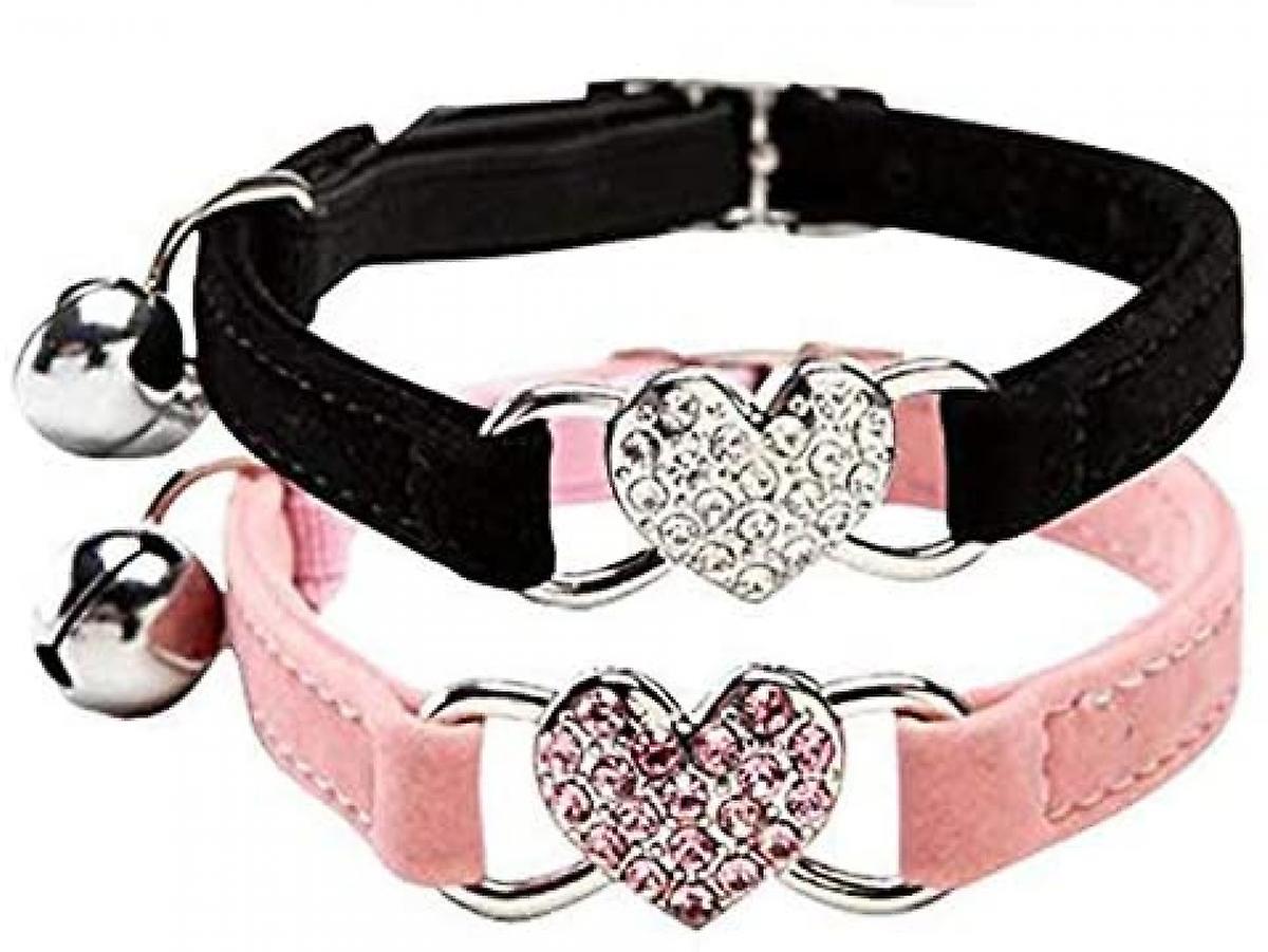 Foto 6 pulgar | Collar Huoguo, De Terciopelo Suave, Rosa, Seguro Para Gatos Con Corazón De Cristal - Venta Internacional.
