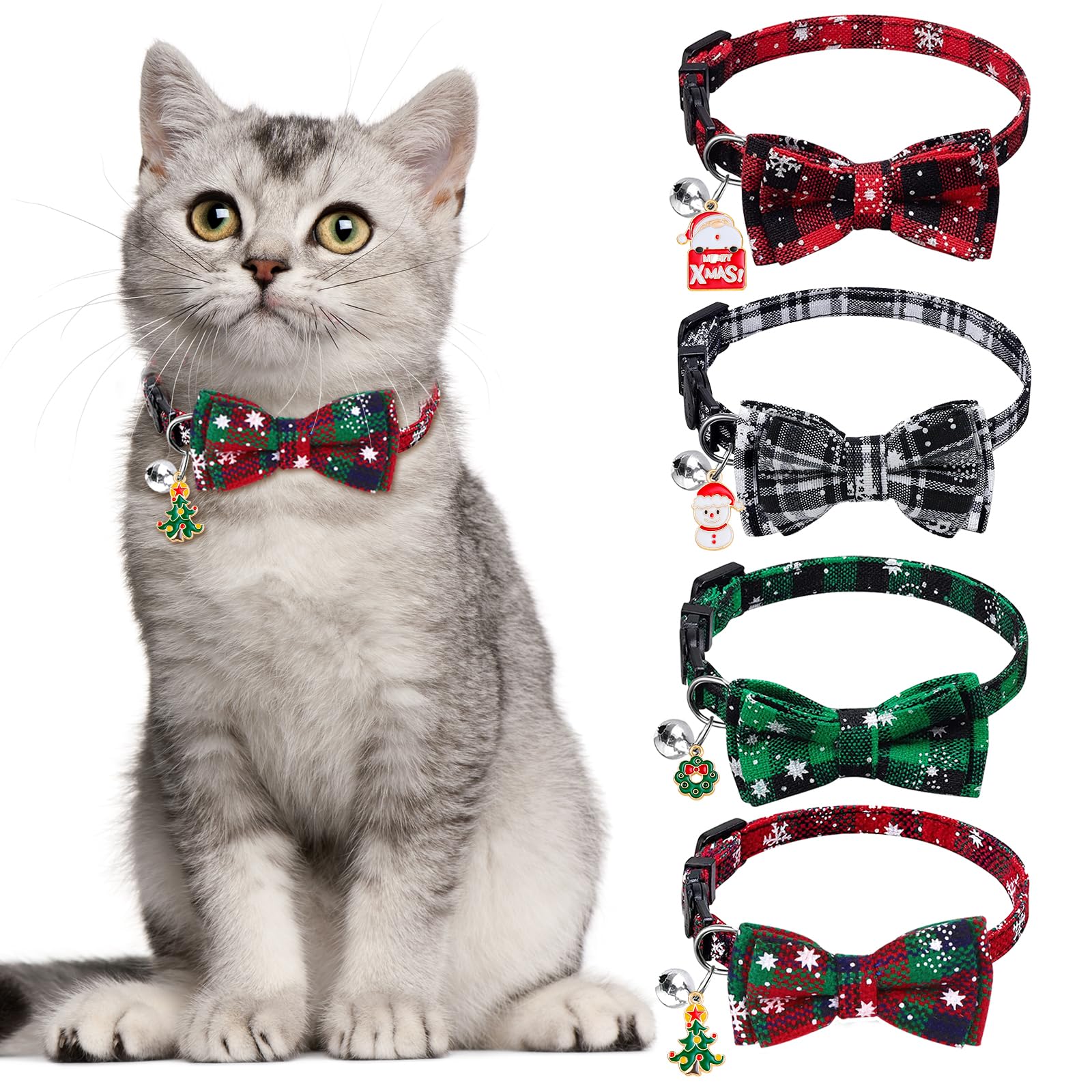 Collares Navideños Para Gatos, Vellibring, Paquete De 4, Ajustables Con Pajarita - Venta Internacional.