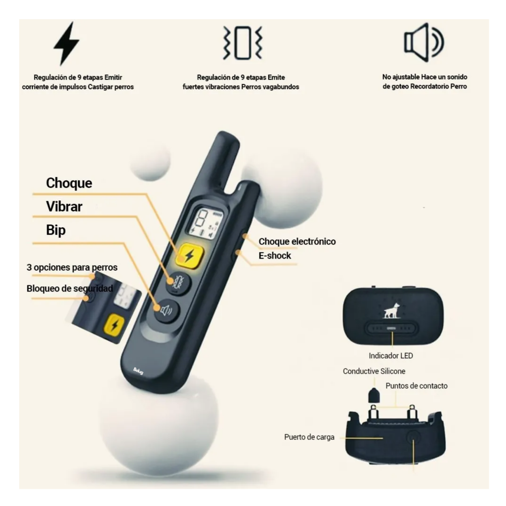 Foto 3 pulgar | Collar Entrenador Eléctrico Para Perro Adiestramiento Canino Belug,  Negro