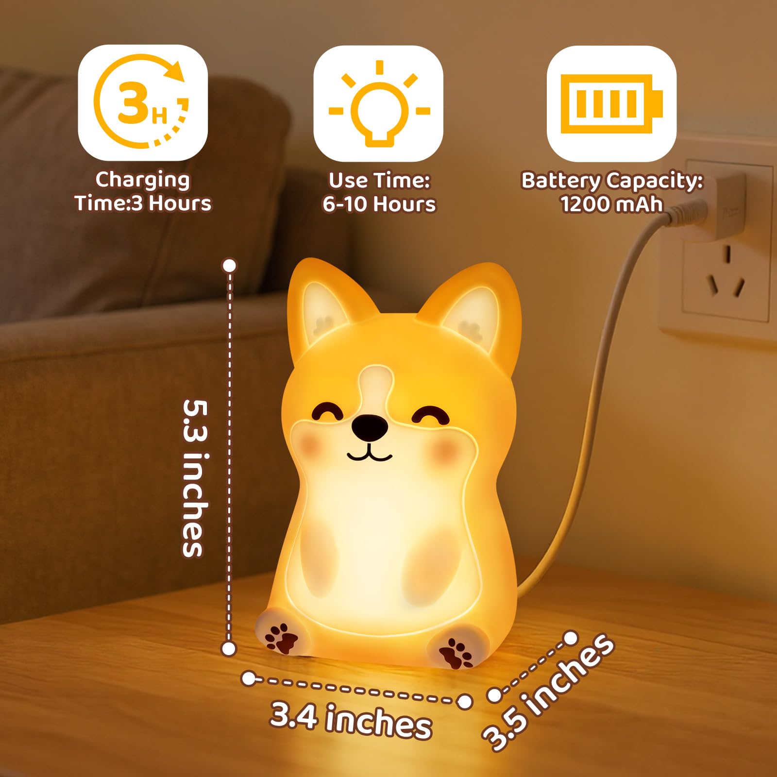 Foto 7 pulgar | Luz Nocturna Mewaii Huggwaii Corgi Dog Con 3 Niveles De Brillo - Venta Internacional.