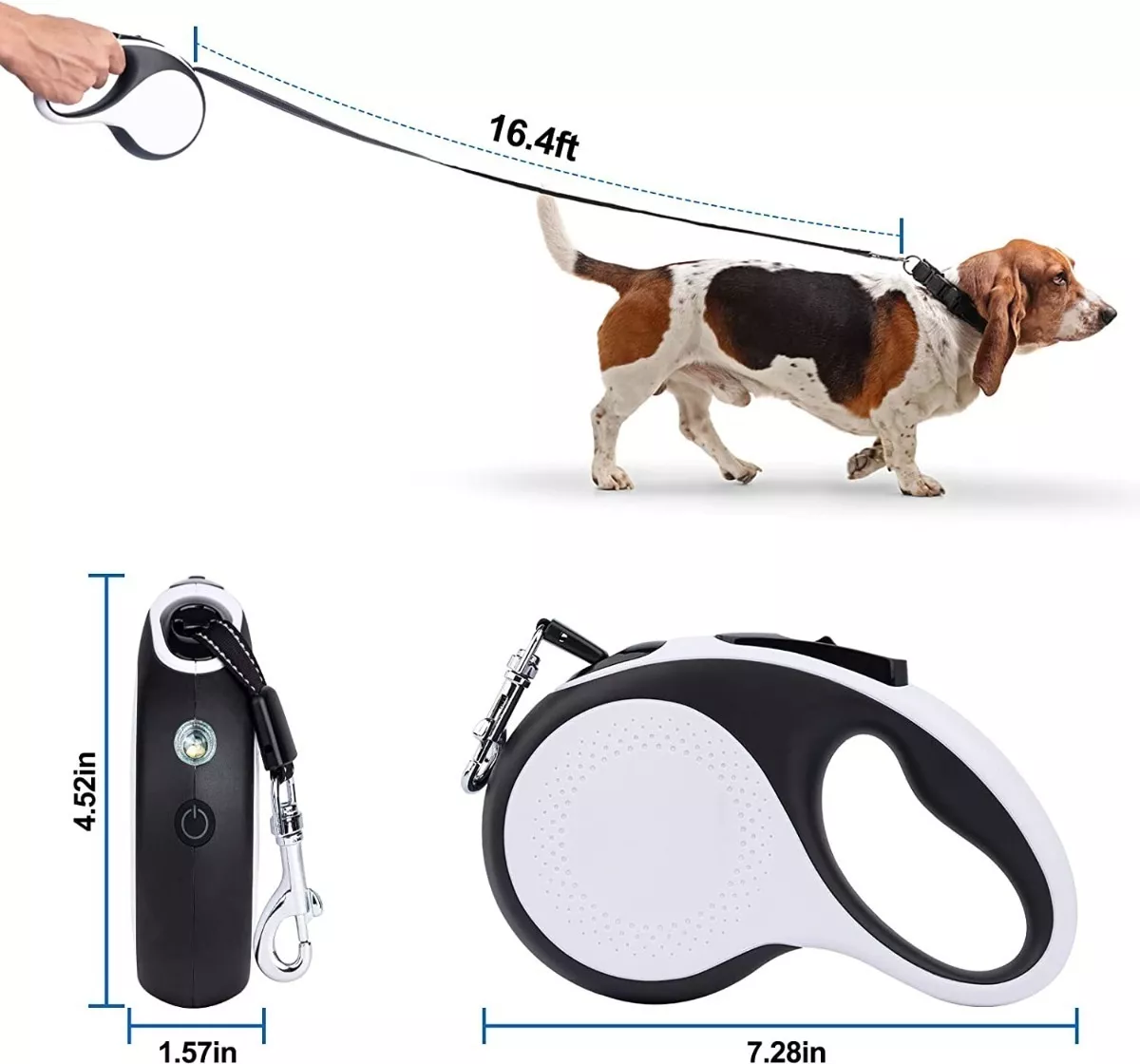 Foto 3 pulgar | Correa BELUG color Blanco con Negro Retráctil 5 M con Lámpara para Perros