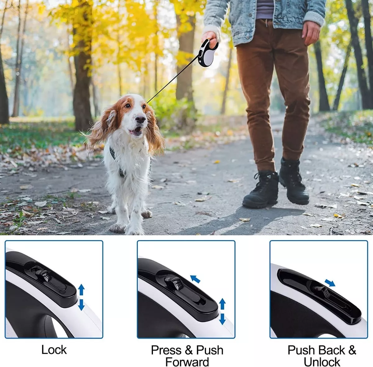 Foto 5 pulgar | Correa BELUG color Blanco con Negro Retráctil 5 M con Lámpara para Perros