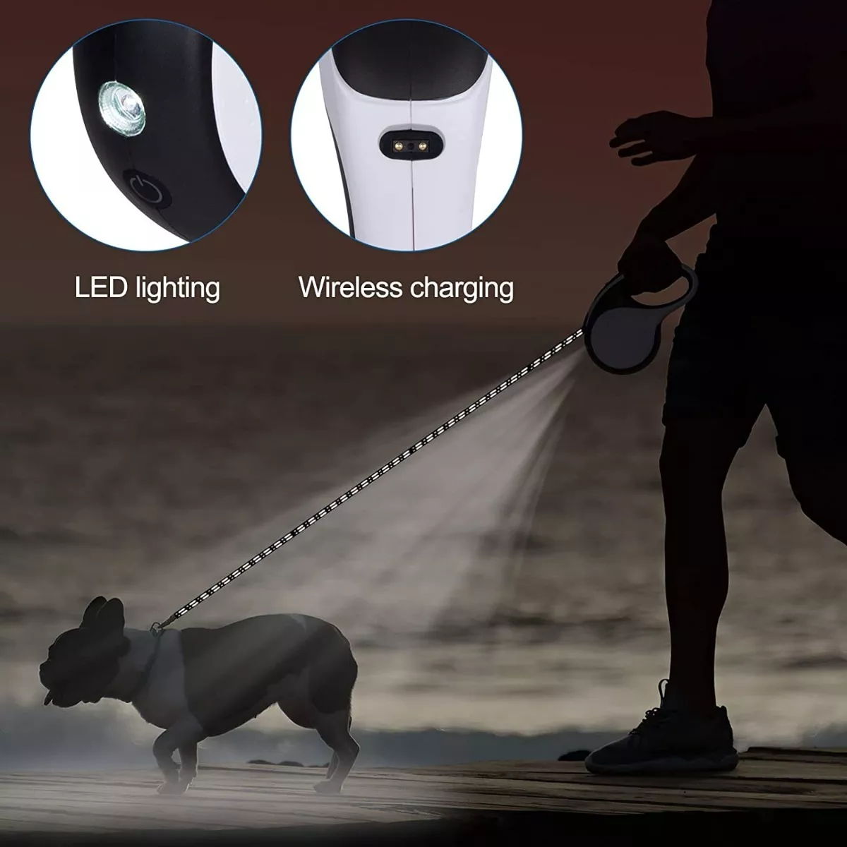 Foto 5 | Correa BELUG color Blanco con Negro Retráctil 5 M con Lámpara para Perros