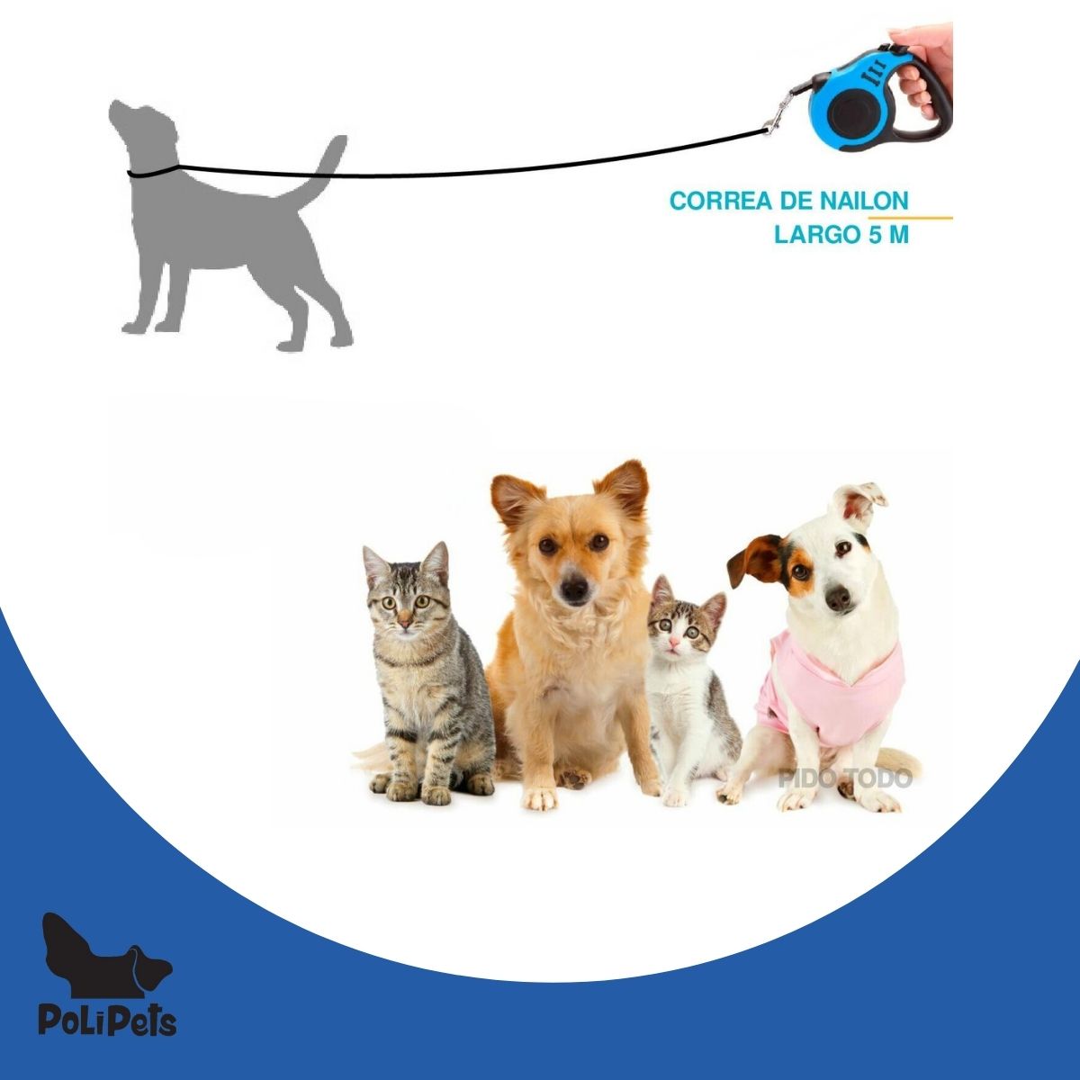 Foto 6 pulgar | Correa Retráctil para Mascota Poli Pets PT-CRA5M1BL-7 Piezas Azul