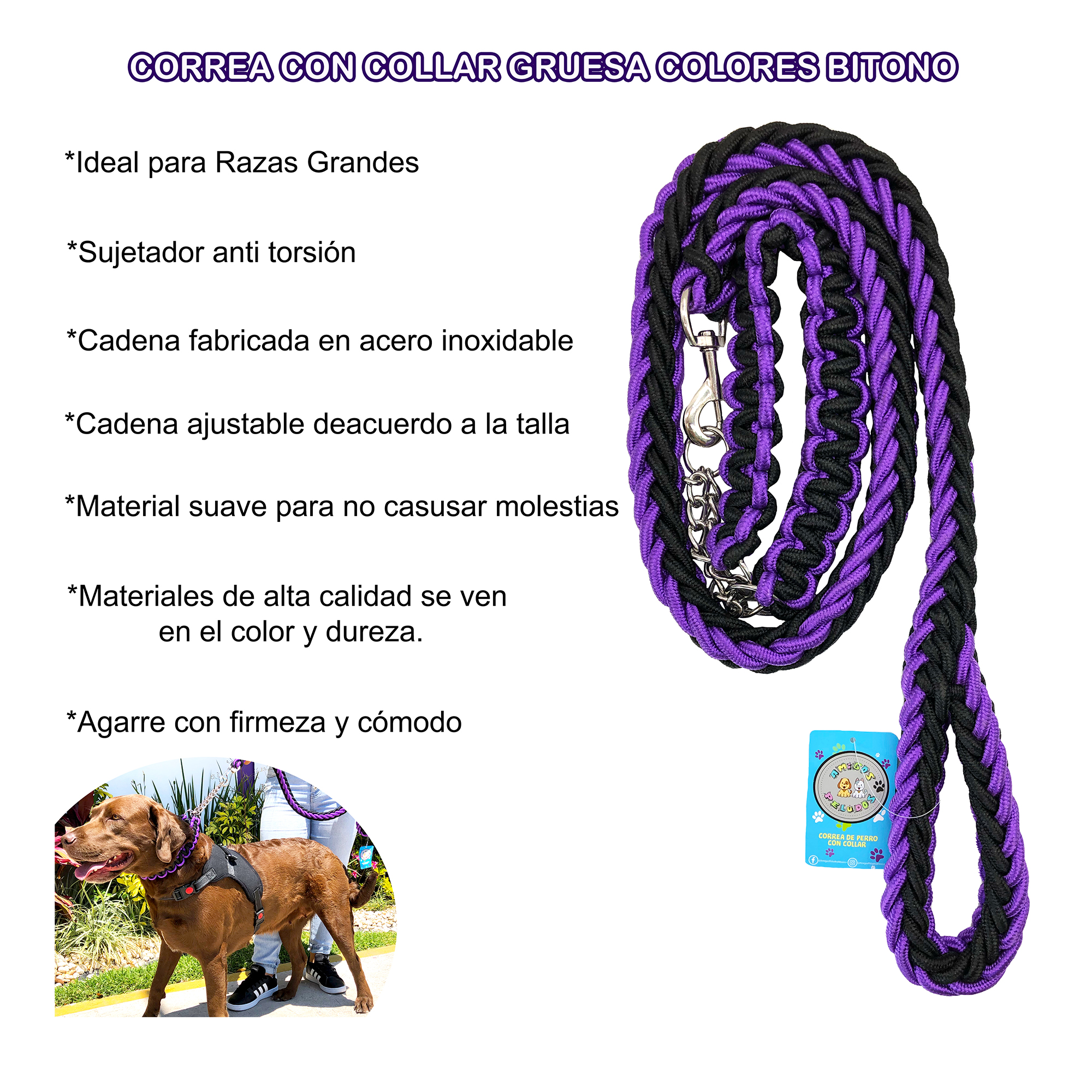 Foto 7 pulgar | Correa con Collar y Arnés de Seguridad para Perros Grandes