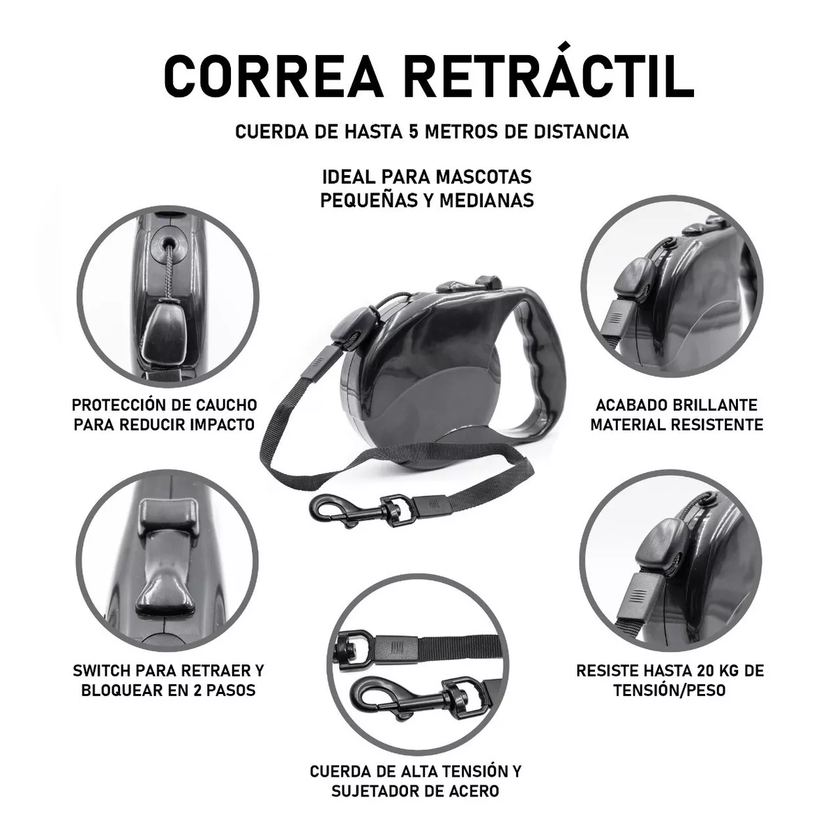 Foto 3 pulgar | Correa Retráctil para Perro 5m Eo Safe Imports Esi-12860 Negro