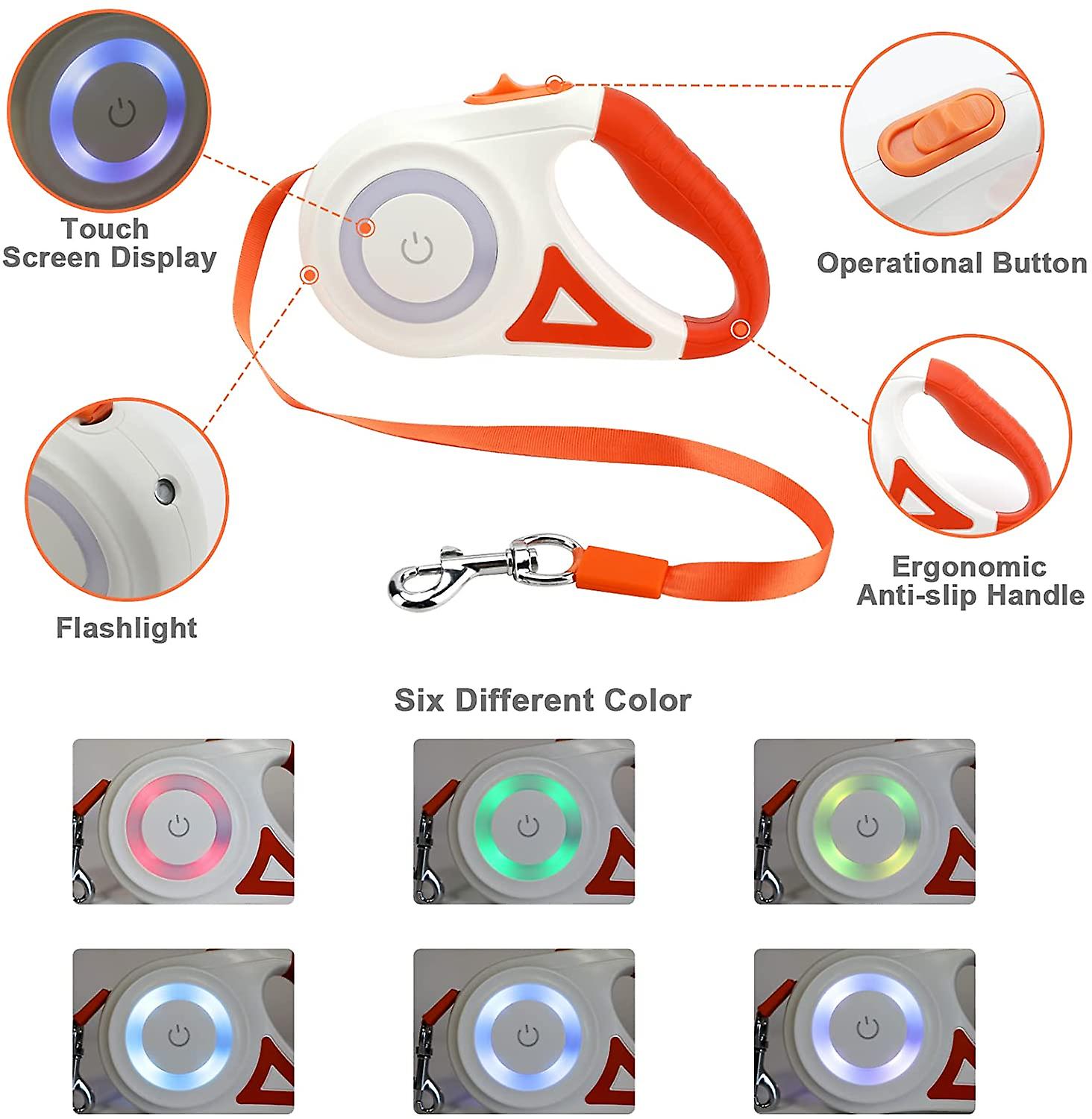 Foto 3 pulgar | Correa Retráctil Para Perros Huoguo De 5 M Con Luz Led Para Perros De 50 Kg - Venta Internacional.