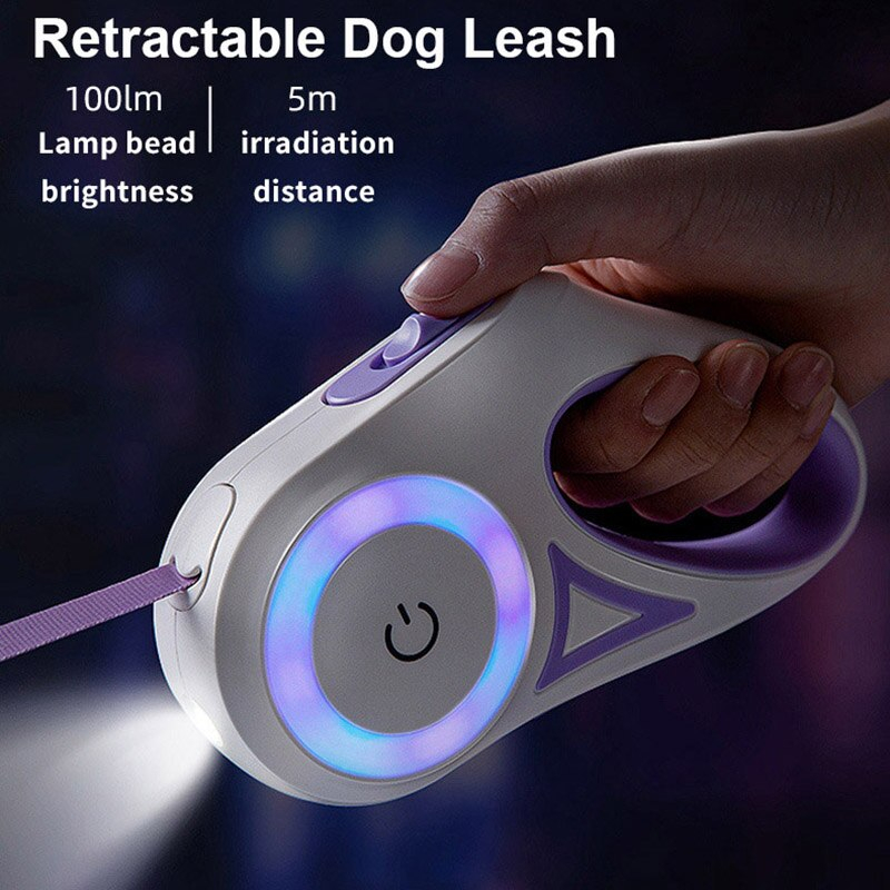Collar De Correa Para Perros, Cuerda De Tracción Para Mascotas De 5 M Con Luz Led Retráctil - Venta Internacional.