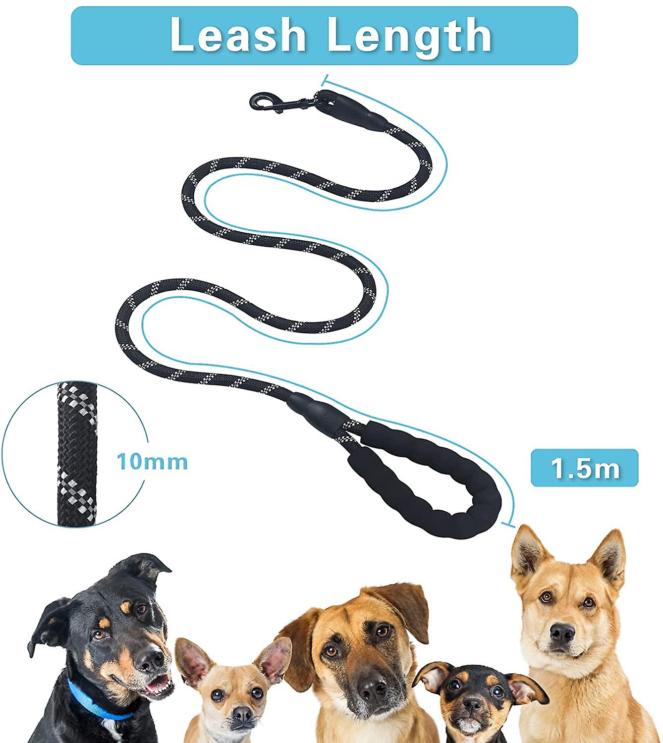 Dog Leads Huoguo Strong, 1,5 M, Paquete De 2 Unidades Para Perros Medianos Y Grandes - Venta Internacional.