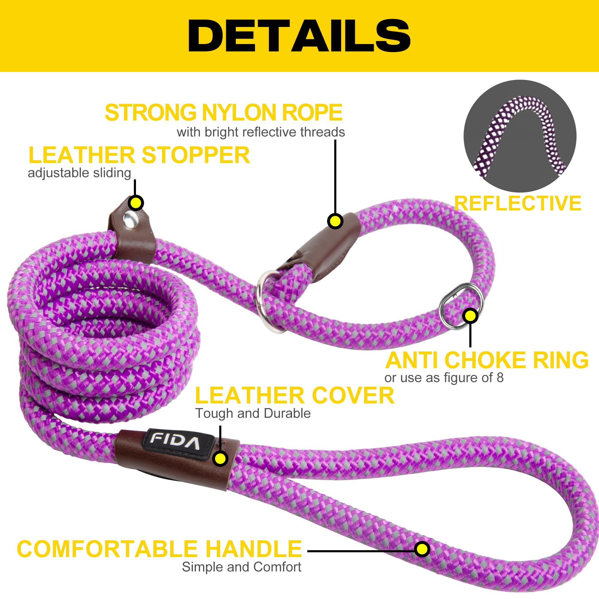 Foto 3 pulgar | Correas Antideslizantes Para Perros Fida, Resistentes, Cómodas, Moradas, 4 Pies - Venta Internacional.