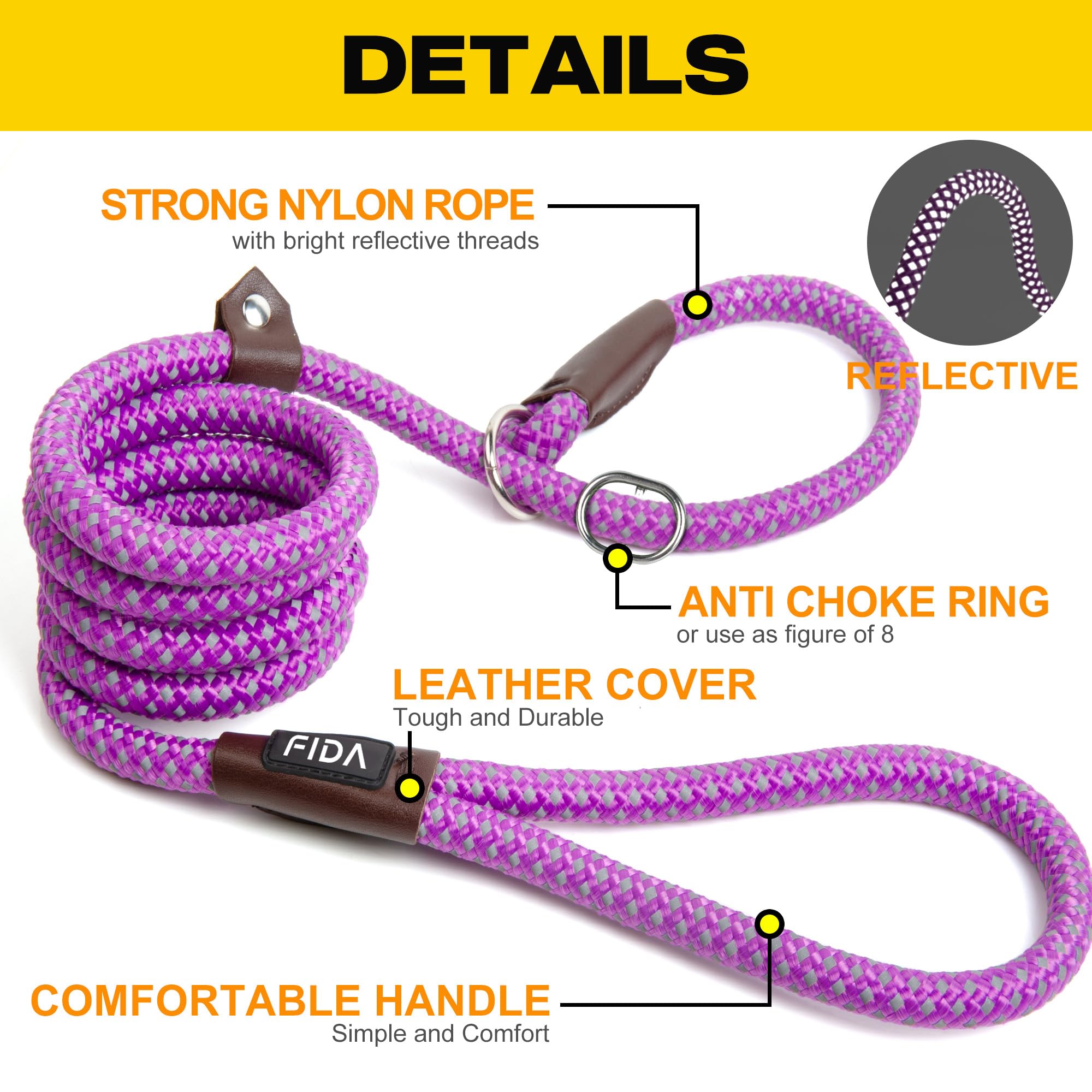 Foto 3 pulgar | Correa Para Perro Slip Lead Fida Durable De 1,8 M X 1,3 Cm, Color Morado - Venta Internacional.