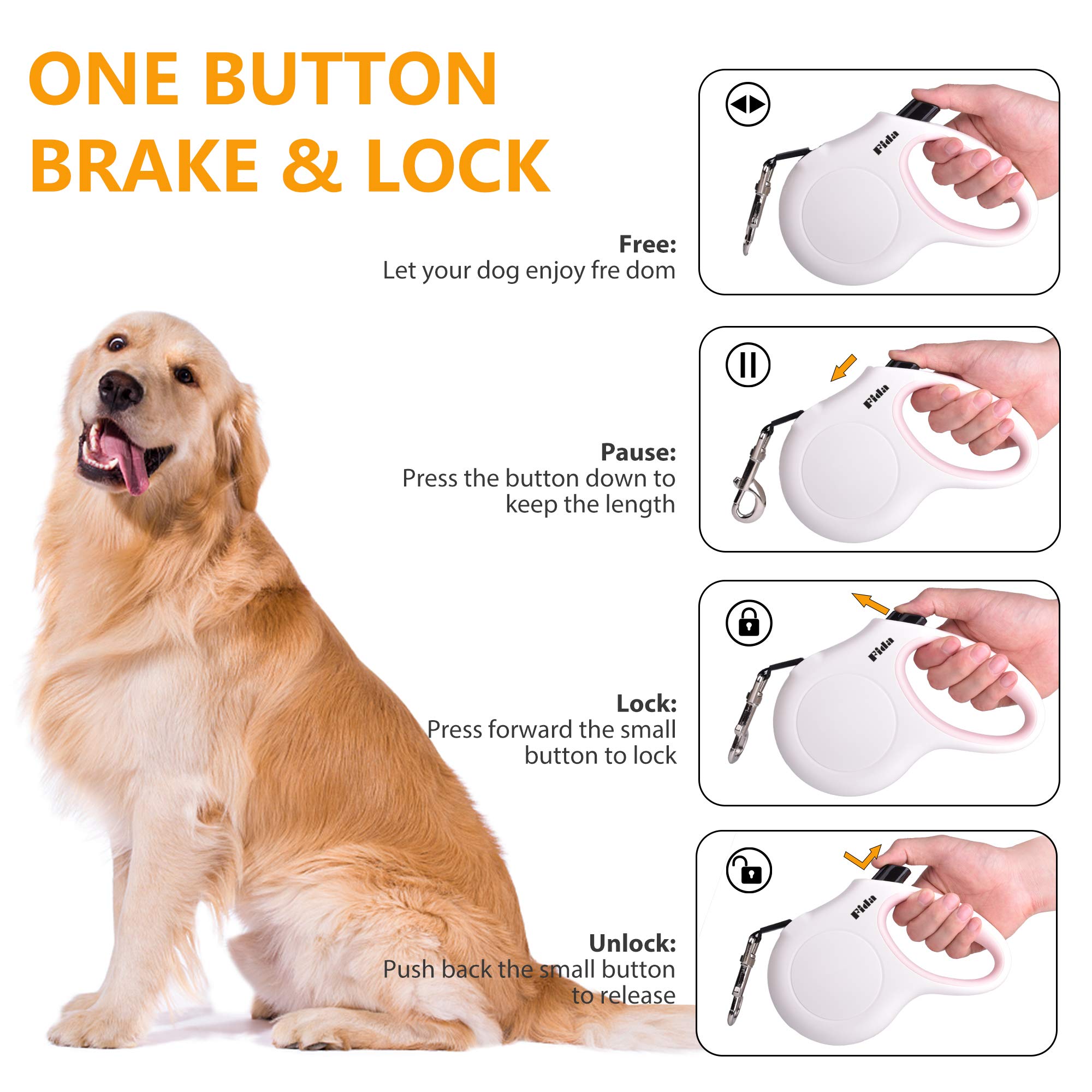 Foto 5 pulgar | Correa Retráctil Para Perros Fida De 16 Pies Para Perros Grandes De Hasta 50 Kg - Venta Internacional.