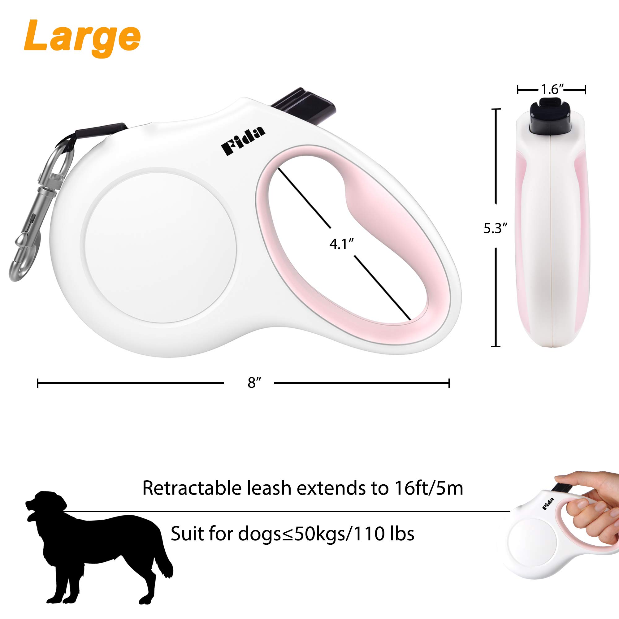 Foto 7 pulgar | Correa Retráctil Para Perros Fida De 16 Pies Para Perros Grandes De Hasta 50 Kg - Venta Internacional.